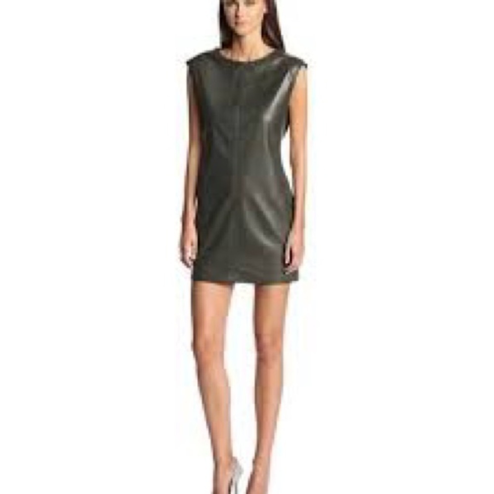 BCBG extra small Green suede Dress pullover sleeveless fitted sexy chic detail